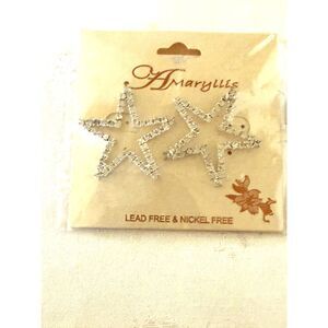 NWT Gold Tone Rhinestone Star Pierced Earrings 1.5"Gorgeous